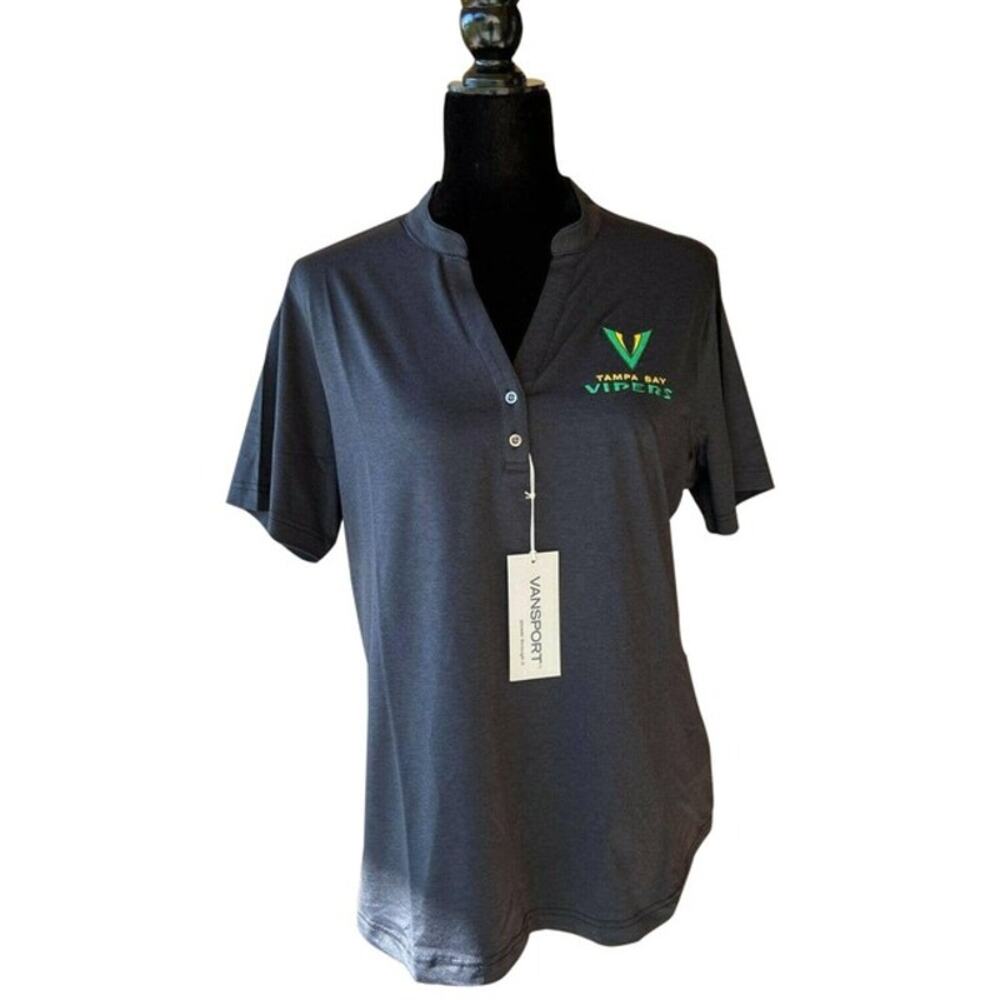 Vansport Womens Polo Shirt Large XFL Football Tampa Bay Vipers Black‎ NEW